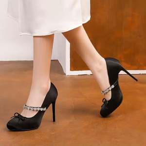 Sandalias de Tacón Alto para Mujer, de Charol Negro, con Tacones de Aguja y Adornos, Zapatos de Moda para Mujer, Venta al Por Mayor, Alta Calidad - Product Image 5