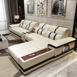 Ensemble Canapé d'Angle Extensible en Cuir Véritable Style Moderne pour Hôtel, Mobilier de Salon de Luxe <span class=keywords><strong>Convertible</strong></span> - Product Image 2