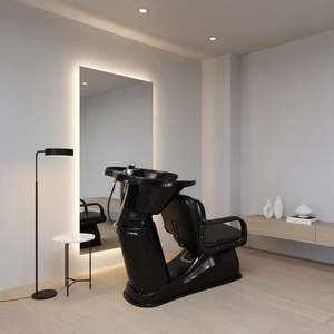 Fauteuil de lavage QUMENG au design moderne avec cadre en acier inoxydable et cuir synthétique écologique, doté de fonctions de massage pour la beauté - Product Image 3