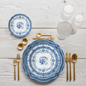 Assiette de service en céramique bleu et blanc à motif floral moderne et luxueux, design vintage, pour la cuisine, la maison, les mariages - Product Image 6