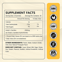 Complément alimentaire certifié GMP, marque privée, sans sucre, végétalien, saveur ananas, 2500 mg d'acétyl-L-carnitine, gommes pour stimuler le métabolisme et l'énergie