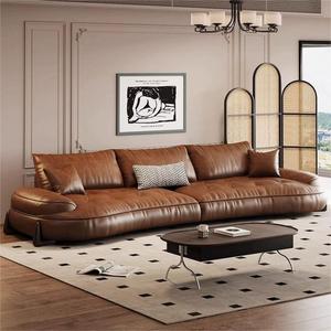 Ghế sofa da tối giản kiểu Ý cong kiểu cổ điển Lớp đầu bằng da bò Phòng khách Kết hợp ghế sofa thiết kế đơn giản hiện đại - Product Image 1