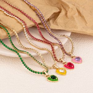 Collar de Tenis con Forma de Corazón de Diamantes Coloridos de Moda, Joyería de Acero Inoxidable con Circonita Cúbica, Cadena de Tenis con Colgante de Corazón de Amor - Product Image 3