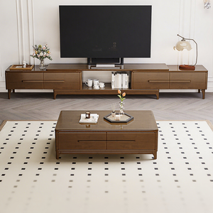 Solid Wood Tempered <strong>Glass</strong> TV Cabinet and <strong>Coffee</strong> <strong>Table</strong> Combination - Product Image 5