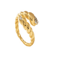 Bague ouverte personnalisée en acier inoxydable 316L plaqué PVD or 18 carats, avec extrémités tressées en corde et incrustations de zircon, anti-allergie, vente en gros