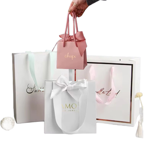 Custom Size Printed Logo Mini <b>Pink</b> Green Luxury Paper <b>Bag</b> With Ribbon Handles Small Fancy Wedding Door Gift <b>Bag</b> for Promotions - Product Image 4