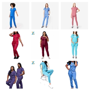 Multi bolsillo hombres mujeres enfermería Scrubs traje de manga corta Unisex médico Scrubs uniformes conjuntos - Product Image 5
