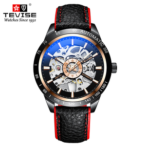 Montre d'affaires luxueuse pour hommes, montre mécanique ajourée, entièrement automatique, bracelet en cuir à la mode - Product Image 1