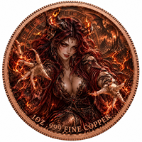 Pièce commémorative en cuivre fin 999 de 1 once, avec relief 3D, motif Flamme, Sorcière, Dragon cornu, Cercle de runes, couleur flamme, pour décoration, présentation et cadeau