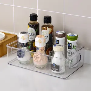 Pet Pantry Rechthoekige Keuken Organizer Mand Plastic Doorzichtige Koelkast Voedsel Opbergdoos Met Handvat