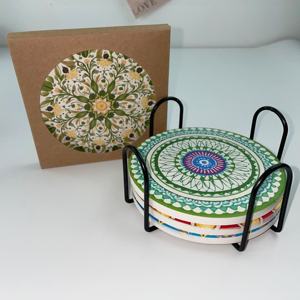 Ensemble de sous-verres carrés en céramique <span class=keywords><strong>Mandala</strong></span> personnalisés, absorbants, écologiques, durables, réutilisables, de haute qualité, pour boissons, café - Product Image 5