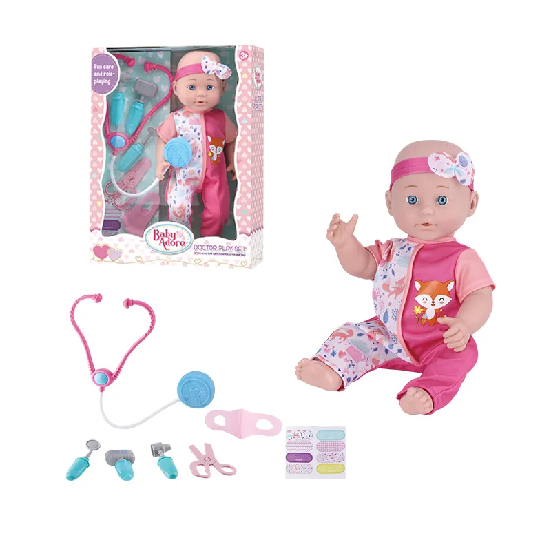 High quality hot selling 14 inch soft vinyl plastic baby doll set big gift kids toys and accessories
