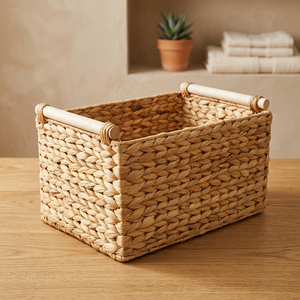 Panier de rangement multifonctionnel en jacinthe d'eau, écologique, rectangulaire, avec poignées – Offre Spéciale - Product Image 4