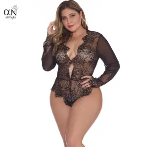 Multiple Colors Long Sleeve Flower Lace Fabric Embroidery Hollow Out Thongs And G String Plus Size Playsuits Lingerie Bodysuits