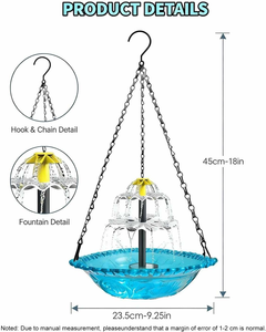Baño para Pájaros Colgante de Tres Niveles con Bomba de Agua Solar, Cuenco de Vidrio en Cascada, Decoración de Jardín para Exteriores, Atrae Aves y Colibríes - Product Image 3