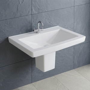 Budget Friendly 9L Capacity <b>Wall</b> Suspended Half Pedestal Ceramic Wash Basin Sink For Commercial Mall - Product Image 5