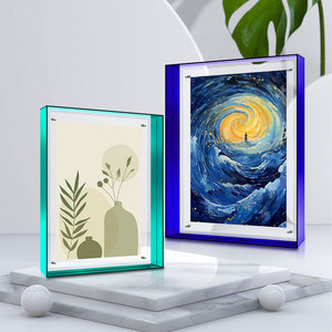 Cadre <span class=keywords><strong>photo</strong></span> en acrylique transparent double face, à suspendre au mur et à poser <span class=keywords><strong>sur</strong></span> table pour affiches et œuvres d'art, décoration néon colorée personnalisée - Product Image 2