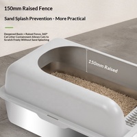 Bac à litière pour chat en acier inoxydable avec couvercle en plastique et tapis, facile à nettoyer, bords élargis et épaissis, design anti-fuite, toilette pour chat