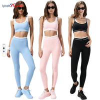 Ensemble de vêtements de sport pour femmes, super tendance, personnalisé, pour le yoga et la gym, avec soutien-gorge de sport et leggings contrastés
