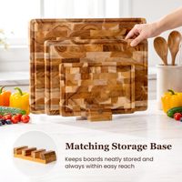 Ensemble de 3 planches de cuisine en bois de teck massif à grain traversant avec support, plateau de service professionnel réversible compatible couteaux avec poignées