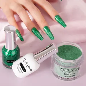 Aangepaste Private Label Glitter Kleuren 3 In 1 Nail Acryl En Dip Poeder Perfecte Match Gel Polish En Nagellak