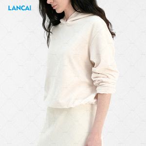 Factory Wholesale Custom Logo Embroidered Printed Breathable Luxurious Solid Plain <b>Velour</b> Crop Hoodie - Product Image 4