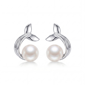 Elegant S925 <b>Silver</b> Freshwater Pearl <b>Stud</b> Earrings Zircon Smile Leaf Jewelry for Women Wedding Bridal Anniversary Gift - Product Image 1