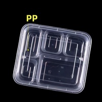 Boîte à lunch jetable transparente à quatre compartiments de haute qualité grande capacité facile à transporter PP de qualité alimentaire pour le stockage à emporter