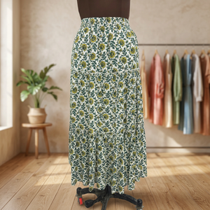 Falda larga escalonada con estampado floral para mujer |   Falda Casual Boho 100% Algodón con Cintura Elástica |   Fabricante Ecológico de OEM y ODM - Product Image 2