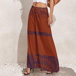 Personnalité personnalisée Conception tribale polynésienne Pantalons pour femmes <span class=keywords><strong>Grande</strong></span> <span class=keywords><strong>taille</strong></span> Maroon <span class=keywords><strong>Pantalon</strong></span> palazzo à jambes larges - Product Image 2