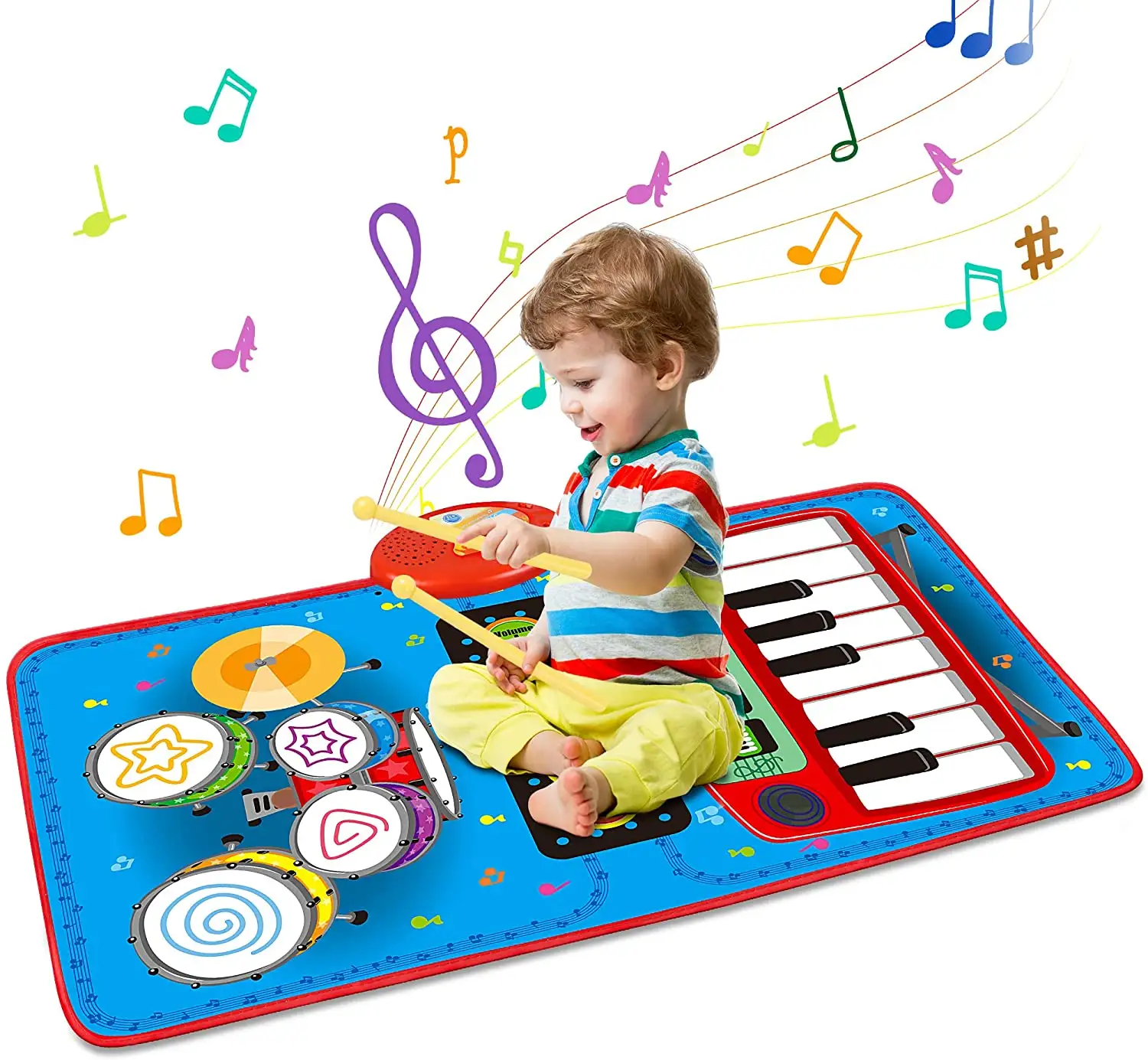 2 in 1 tappetino da gioco per bambini tappetino musicale tasti per pianoforte set di tamburi elettronici giocattolo per l'apprendimento del bambino