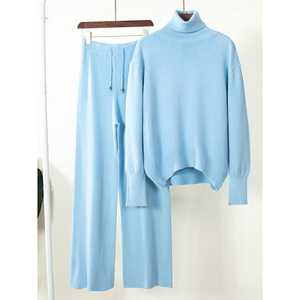 Automne et hiver luxe deux pièces pull <span class=keywords><strong>ensemble</strong></span> couleur unie tricots décontractés femmes tricoté deux pièces <span class=keywords><strong>pantalon</strong></span> <span class=keywords><strong>ensemble</strong></span> pull <span class=keywords><strong>femme</strong></span> - Product Image 4