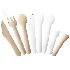 Paper Spoon Fork Knife Set Cutlery Set With Paper Napkin environmentally friendly Biodegradabl Spoon Disposable Wooden Cutlery
