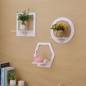 Hexagon Home Decorative Storage Rack <b>Wall</b> Mounted <b>Shelf</b> TV Background Hanger Bedroom Balcony Bedside Flower Pot Stand <b>Shelves</b> - Product Image 2