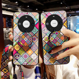 Cassa del telefono in vetro temperato floreale Vintage per Huawei Mate 60 Pro Nova Y91 P60 <span class=keywords><strong>Art</strong></span> Honor X50 X9B 90 Lite X7 supporto per cordino femminile - Product Image 4