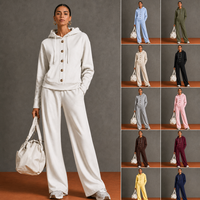 Setelan Tracksuit Wanita Berkerudung dengan Kancing 2026 Kedatangan Baru Logo Kustom Sweatshirt Celana Lebar Streetwear Musim Gugur Musim Dingin 2 Potong