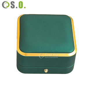 Caja de Cuero PU con Logotipo Personalizado Verde y Rojo para Anillo, Colgante, Pulsera, Brazalete, Collar, Cajas para Joyería con Detalles en Dorado - Product Image 1