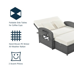 <span class=keywords><strong>Chaise</strong></span> longue double inclinable en rotin blanc de haute qualité, réglable, pour 2 personnes, pour l'extérieur, au bord de la piscine - Product Image 4