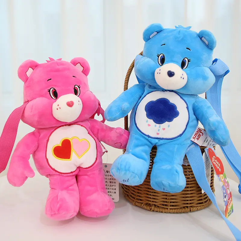 Hecion New Collection Heavy Weight Cares Bear Birthday Gift Soft Fluffy Led Light Hug Me Bear Plush 27cm Backpack Shoulder Bag