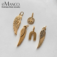 Pendentif EManco, motif aile d'ange, plume, plaqué or, fabrication de bijoux, collier, bracelet, cadeau d'anniversaire, ornement