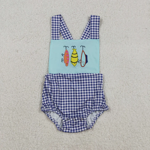 Conjuntos de verano para niños y niñas, camiseta de manga corta con bordado de cebo de pescado y pantalones cortos a cuadros, conjunto de ropa de 2 piezas, ropa para hermanos - Product Image 3