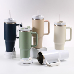 Wholesale Customizable 40Oz Stainless Steel Double Wall Insulated Tumblers <b>Hot</b>/Cold Travel Mugs Straw Handle Bulk Vasos for - Product Image 6