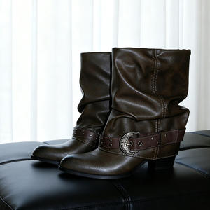 Botas de pantalón para mujer 2025: Nuevas botas de tobillo con tacón grueso, botas holgadas fruncidas, botas vaqueras de caña corta y botas de equitación. - Product Image 5