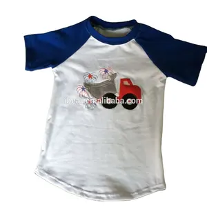 7月4日t恤卡车星星刺绣服装批发儿童精品服装孩子衣服的男孩的车衬衫