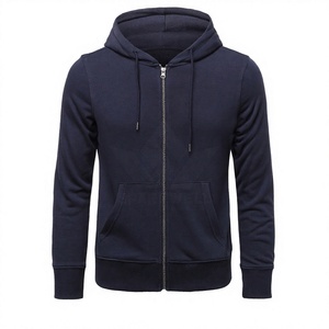 Sweat-shirt à capuche zippé en coton tricoté bleu marine pour homme, manches longues, couleur unie, coupe classique, décontracté, automne-hiver - Product Image 6