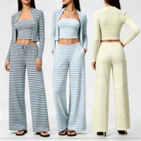 ARCHNANO Ensemble de 3 pièces pour femmes, tenues de Pilates rayées, vêtements de yoga, vêtements de sport, tenue de gym rayée, vêtements de sport actifs, logo personnalisé
