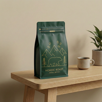 Nouvelles pochettes d'emballage de café noir mat avec valve et fermeture éclair, imprimées sur mesure pour grains torréfiés, sachet de café à huit soudures latérales