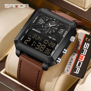 SANDA 6265 Montre électronique carrée à double affichage pour hommes, montre-bracelet étanche multifonctionnelle pour affaires et sports, chronographe, alarme - Product Image 2