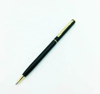 Stylo bille promotionnel personnalisé avec logo, corps métallique fin noir et blanc, stylo bille rotatif