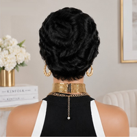 Wig Rambut Manusia Berlapis Warna Hitam Alami Pixie Finger Wave Wig Rambut Manusia Buatan Mesin Remy untuk Wanita